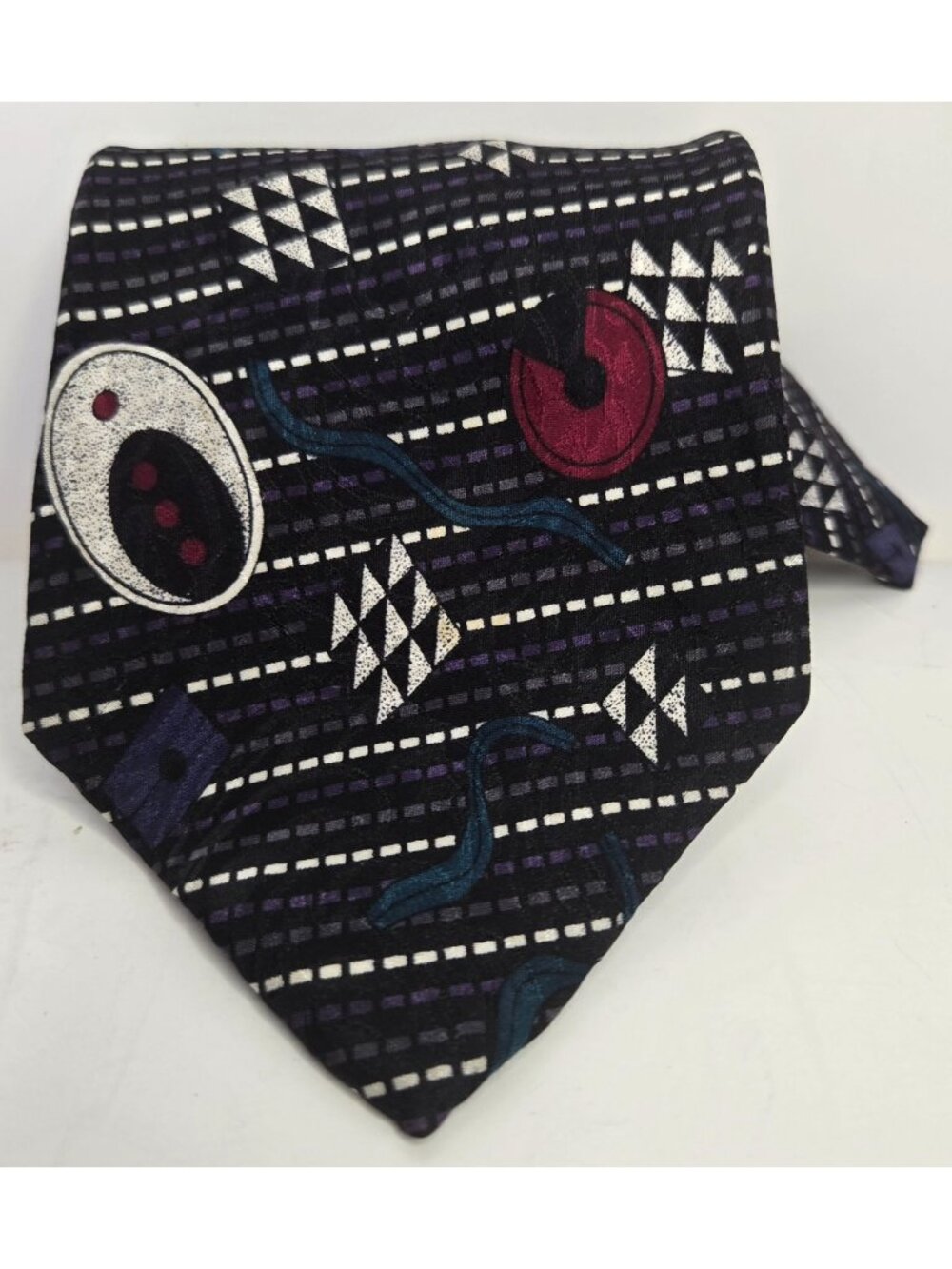 Karl Lagerfeld Designer Black Geometric Abstract Design Silk Tie Suiting Office